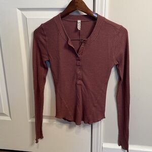 Free People Long Sleeve Henley Top - Burgundy